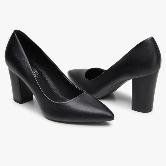heel the world Shoes - Black Faux Leather Pointed Office Work Pumps Brand New